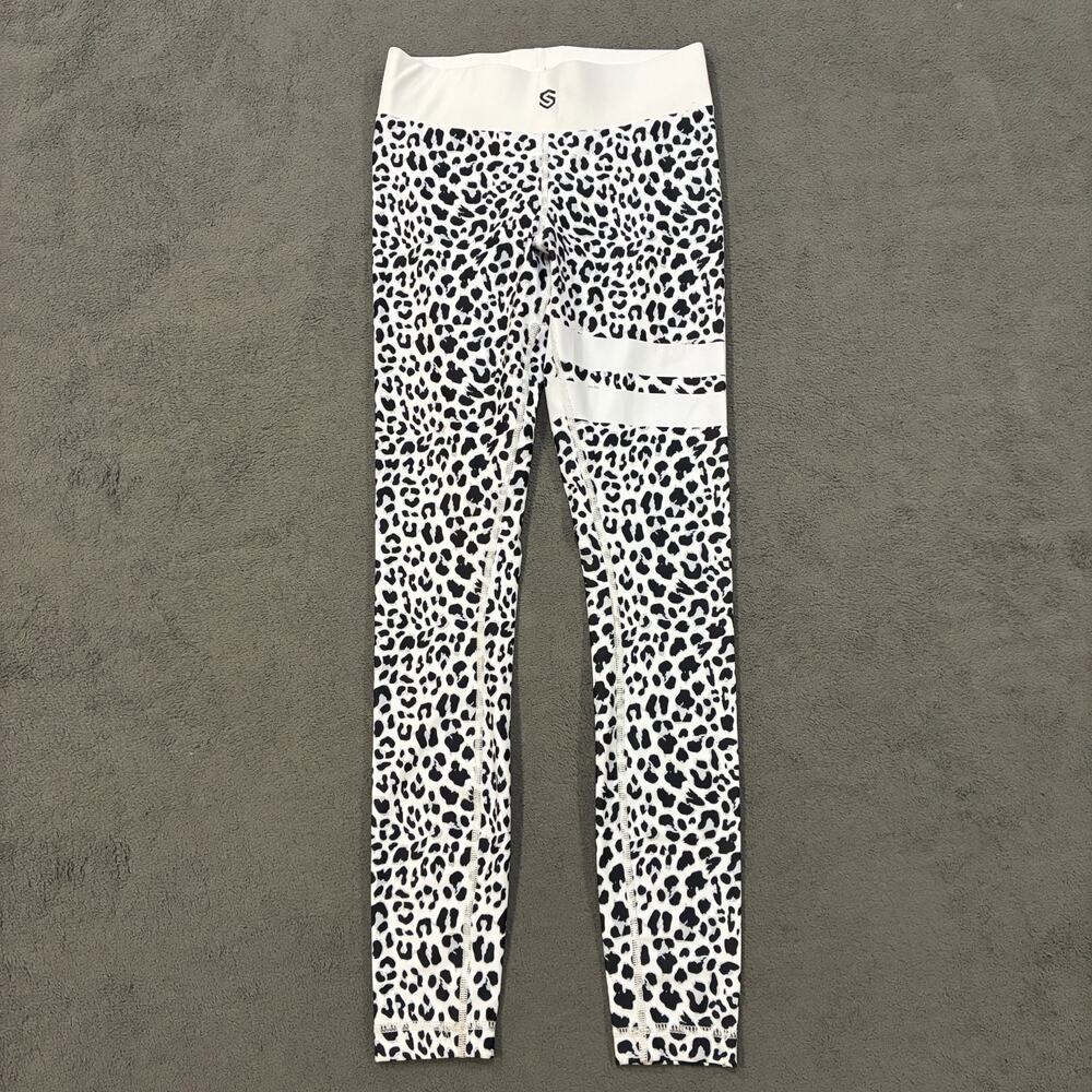 STRONGER Wild Thing White Black Leopard Print Athletic Leggings Women's Size S